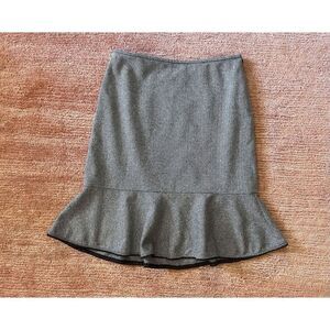 Ann Taylor LOFT Petites Wool Blend Herringbone Flounce Skirt Gray 6P